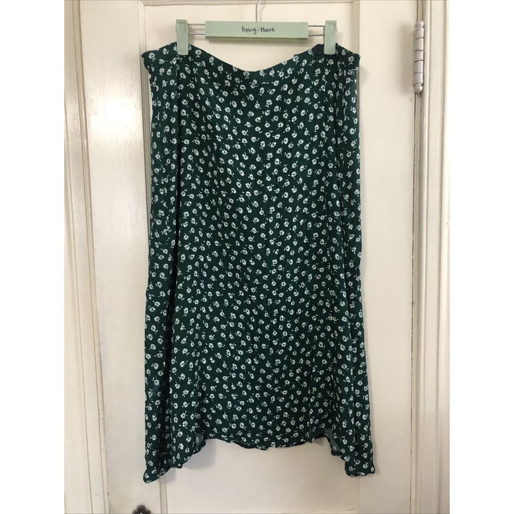 Reformation Green Floral Midi Skirt
